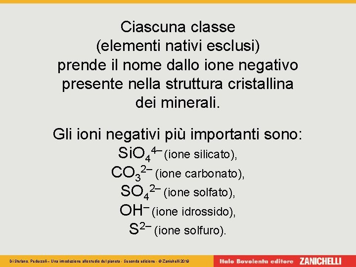 Ciascuna classe (elementi nativi esclusi) prende il nome dallo ione negativo presente nella struttura