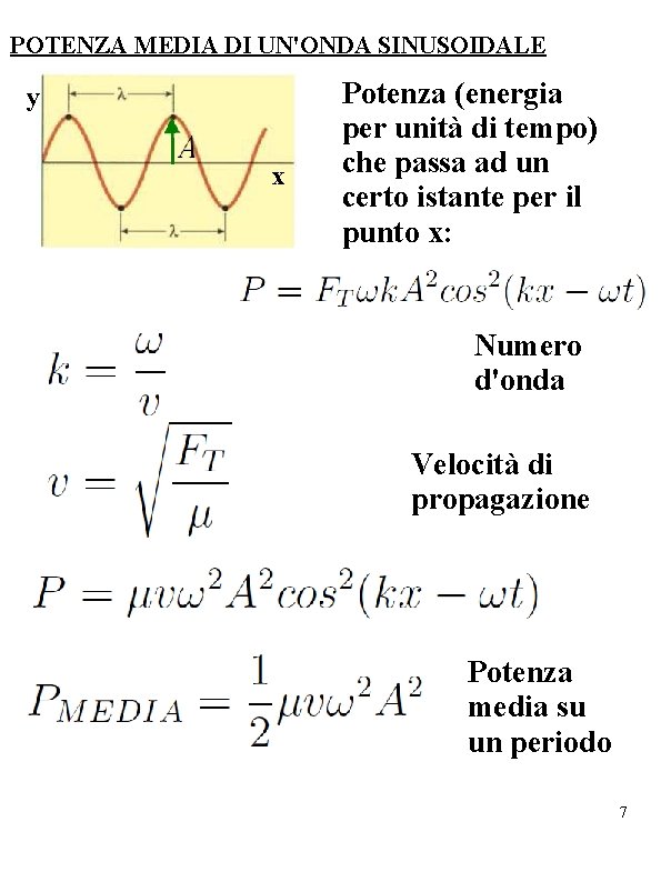 POTENZA MEDIA DI UN'ONDA SINUSOIDALE y x Potenza (energia per unità di tempo) che
