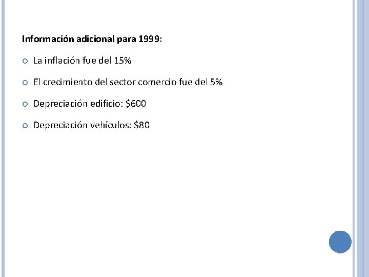 Información adicional para 1999: La inflación fue del 15% El crecimiento del sector comercio