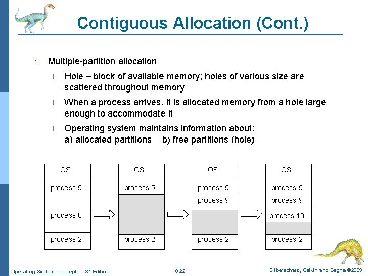 Contiguous Allocation (Cont. ) n Multiple-partition allocation l Hole – block of available memory;