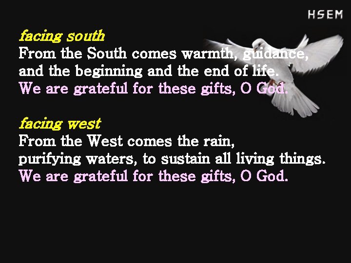 facing south From the South comes warmth, guidance, and the beginning and the end