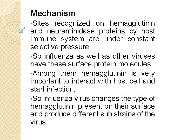 Mechanism • Sites recognized on hemagglutinin and neuraminidase proteins by host immune system are