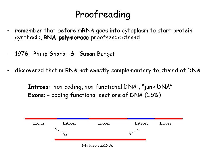 Proofreading - remember that before m. RNA goes into cytoplasm to start protein synthesis,