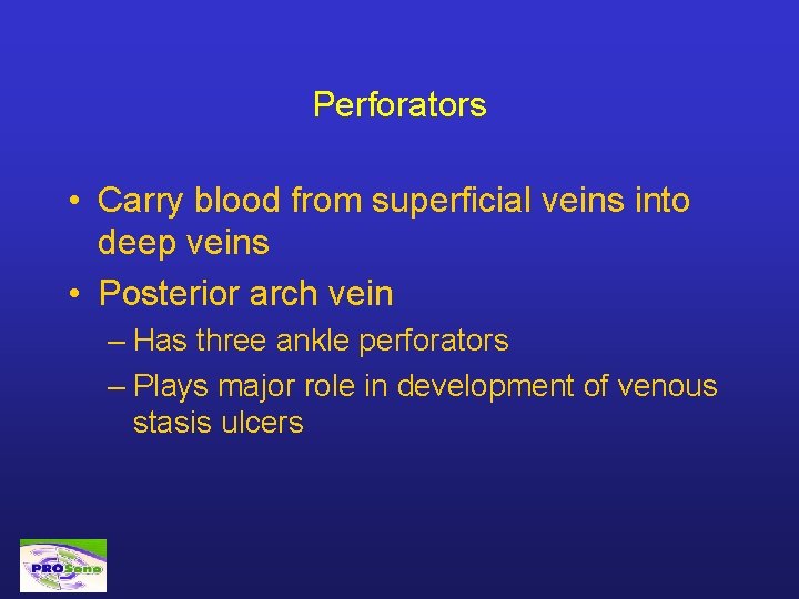 Perforators • Carry blood from superficial veins into deep veins • Posterior arch vein