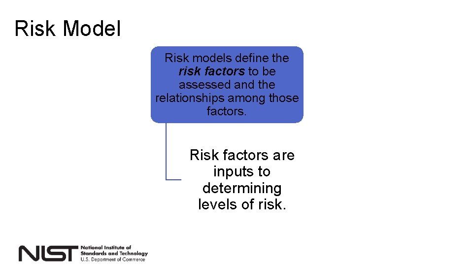 Risk Model Risk models define the risk factors to be assessed and the relationships