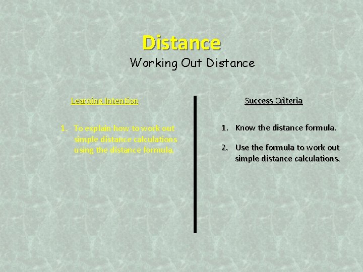 Distance Working Out Distance Learning Intention 1. To explain how to work out simple