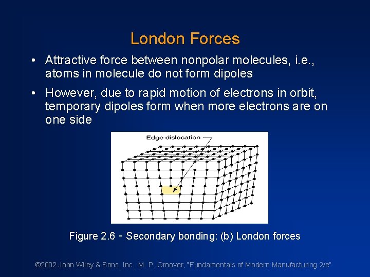 London Forces • Attractive force between nonpolar molecules, i. e. , atoms in molecule