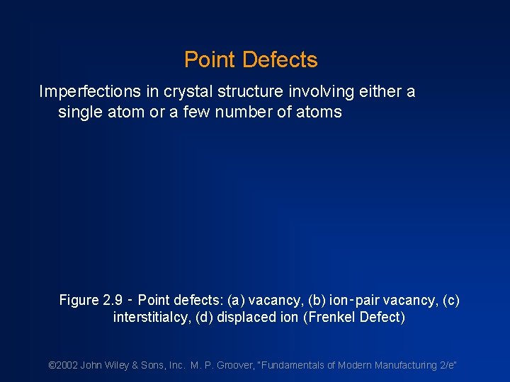 Point Defects Imperfections in crystal structure involving either a single atom or a few