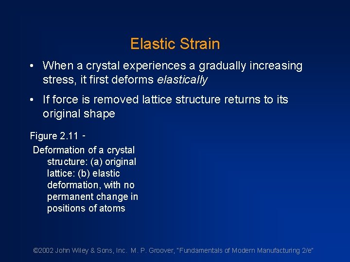 Elastic Strain • When a crystal experiences a gradually increasing stress, it first deforms