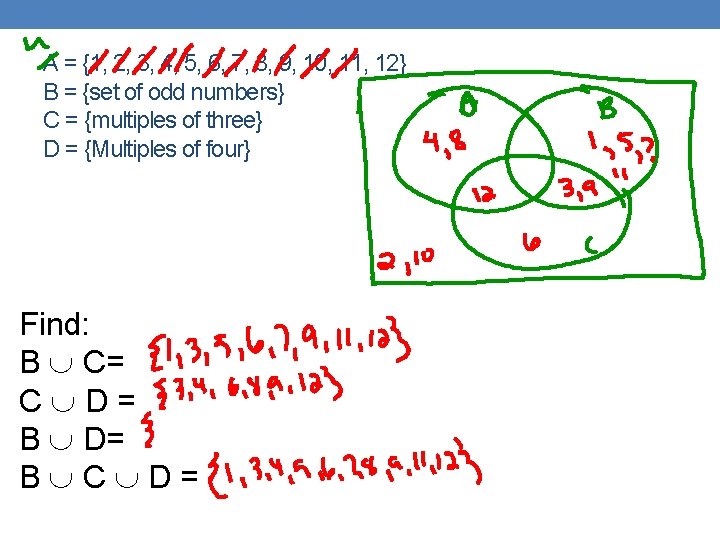 A = {1, 2, 3, 4, 5, 6, 7, 8, 9, 10, 11, 12}