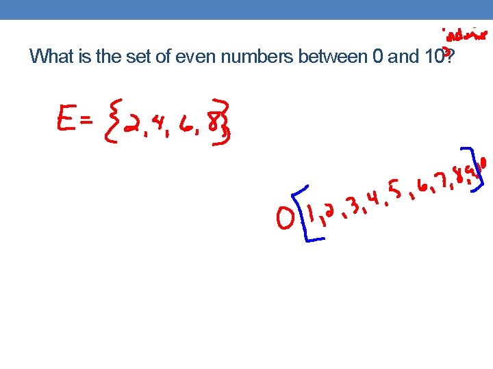 What is the set of even numbers between 0 and 10? 