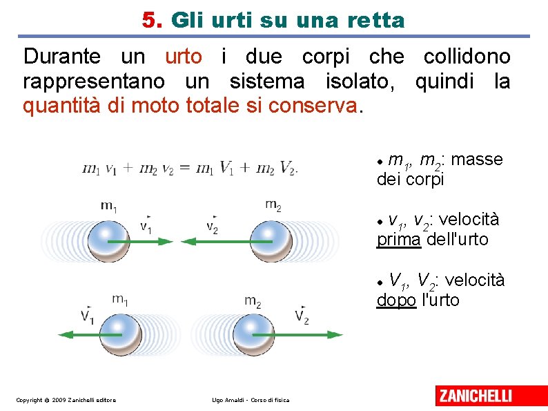 5. Gli urti su una retta Durante un urto i due corpi che collidono