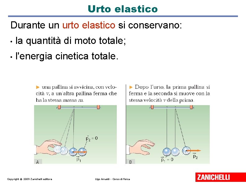 Urto elastico Durante un urto elastico si conservano: • la quantità di moto totale;