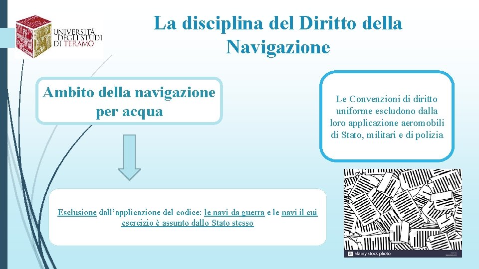 La disciplina del Diritto della Navigazione Ambito della navigazione per acqua Esclusione dall’applicazione del