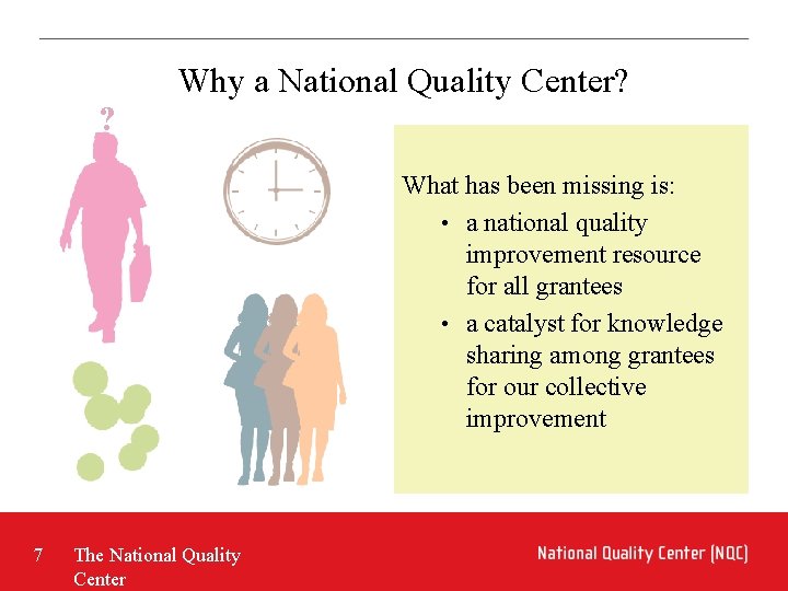 ? Why a National Quality Center? What has been missing is: • a national