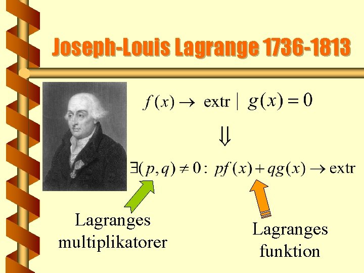 Joseph-Louis Lagrange 1736 -1813 Lagranges multiplikatorer Lagranges funktion 