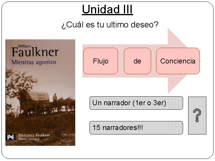 Unidad III ¿Cuál es tu ultimo deseo? Flujo de Conciencia Un narrador (1 er