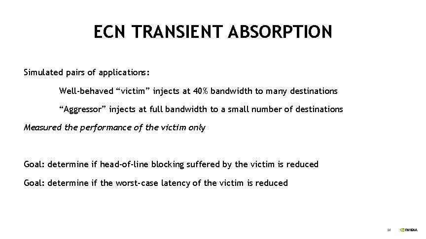 ECN TRANSIENT ABSORPTION Simulated pairs of applications: Well-behaved “victim” injects at 40% bandwidth to