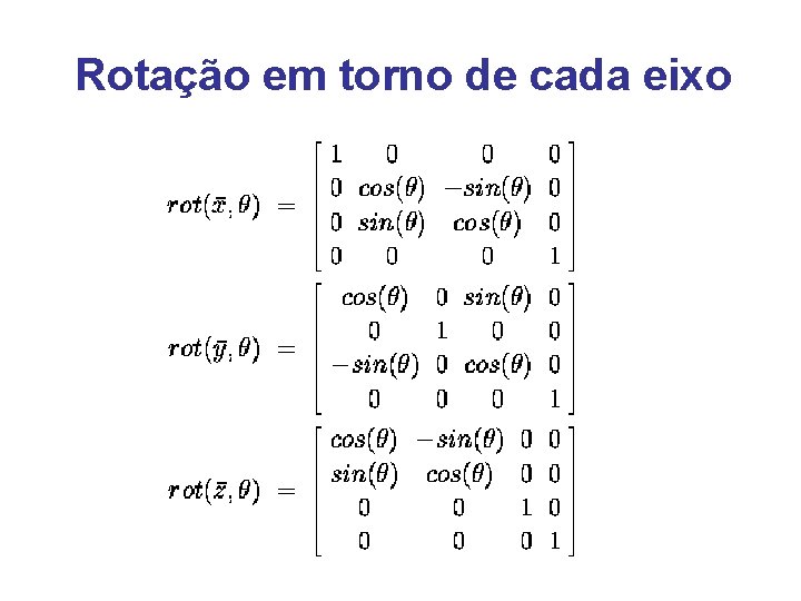 Rotação em torno de cada eixo 