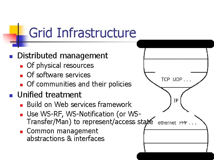 Grid Infrastructure n Distributed management n n Of physical resources Of software services Of