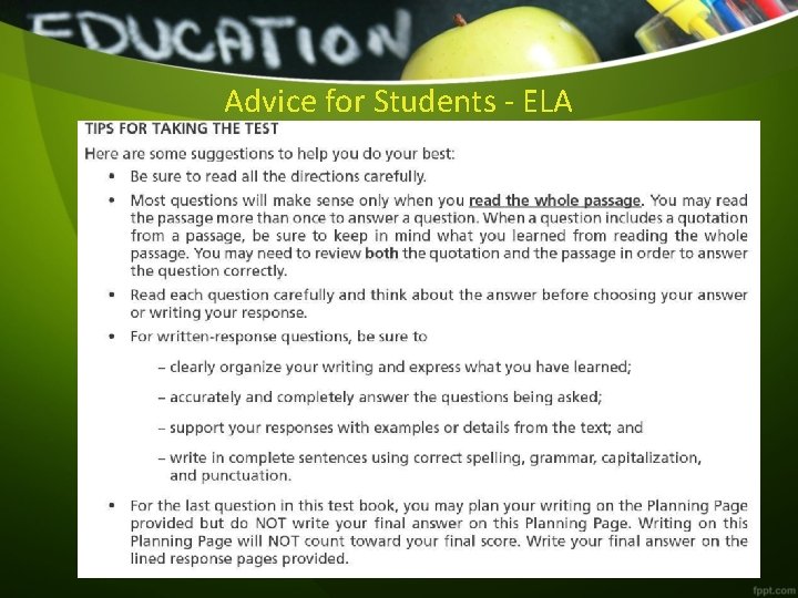 Advice for Students - ELA 