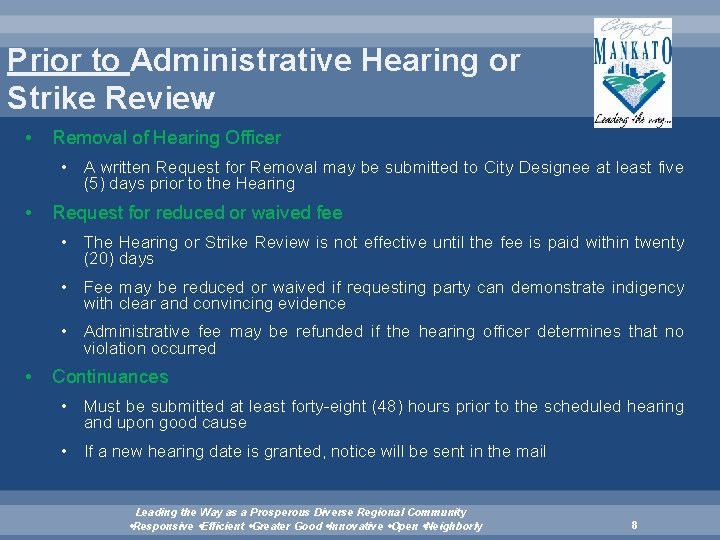 Prior to Administrative Hearing or Strike Review • Removal of Hearing Officer • A