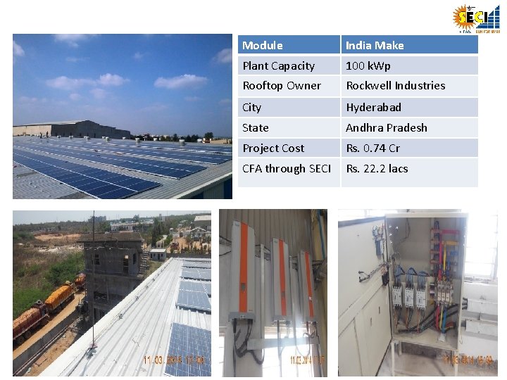 Module India Make Plant Capacity 100 k. Wp Rooftop Owner Rockwell Industries City Hyderabad