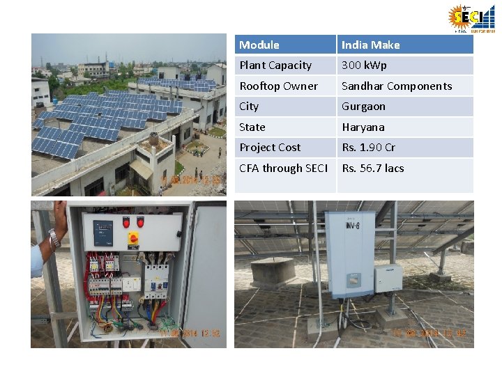 Module India Make Plant Capacity 300 k. Wp Rooftop Owner Sandhar Components City Gurgaon
