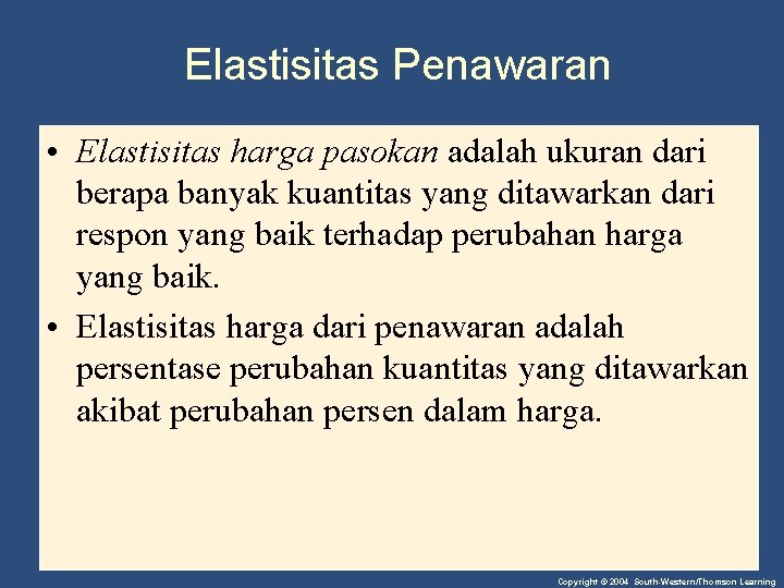 Elastisitas Penawaran • Elastisitas harga pasokan adalah ukuran dari berapa banyak kuantitas yang ditawarkan