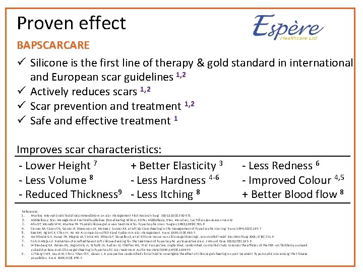 Proven effect BAPSCARCARE ü Silicone is the first line of therapy & gold standard