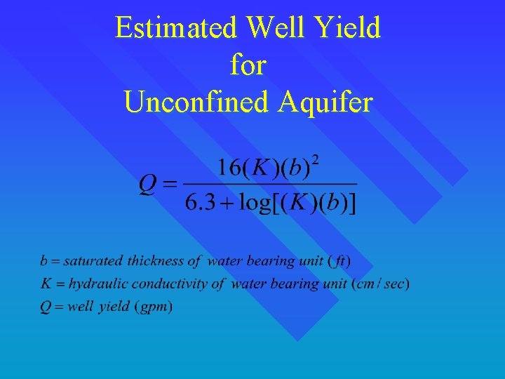 Estimated Well Yield for Unconfined Aquifer 