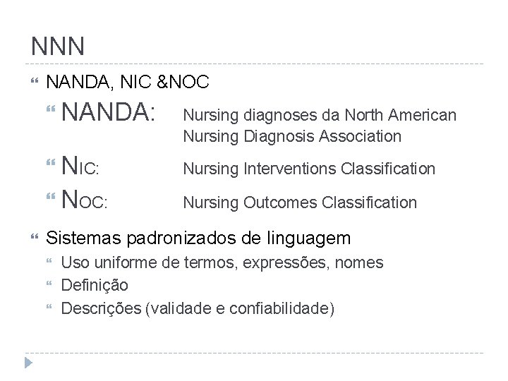 NNN NANDA, NIC &NOC NANDA: Nursing diagnoses da North American Nursing Diagnosis Association NIC: