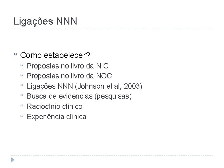 Ligações NNN Como estabelecer? Propostas no livro da NIC Propostas no livro da NOC