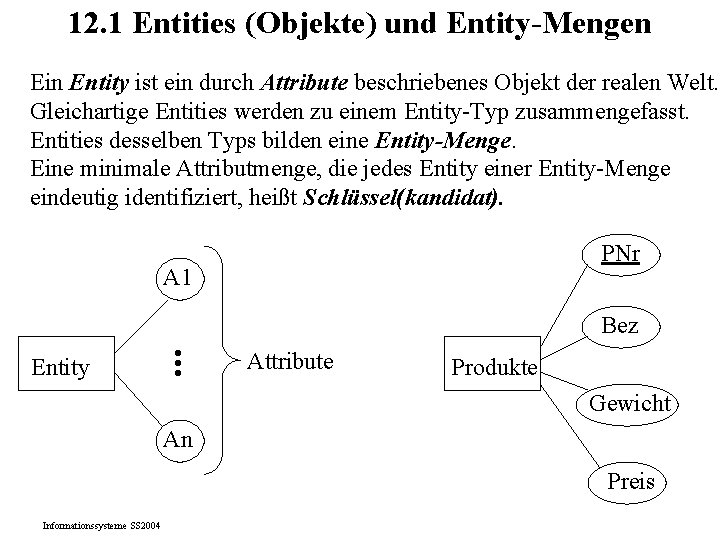 12. 1 Entities (Objekte) und Entity-Mengen Ein Entity ist ein durch Attribute beschriebenes Objekt 12. 1 Entities (Objekte) und Entity-Mengen Ein Entity ist ein durch Attribute beschriebenes Objekt