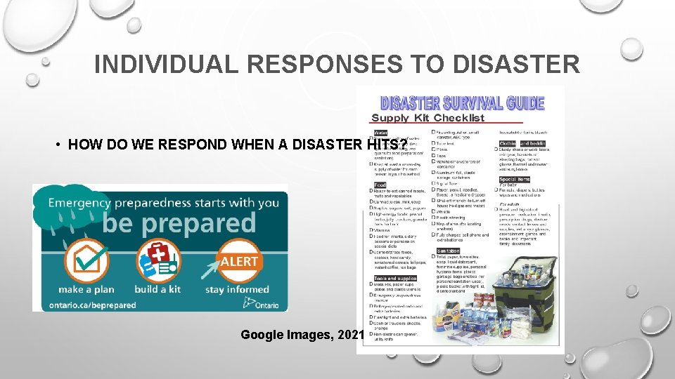 INDIVIDUAL RESPONSES TO DISASTER • HOW DO WE RESPOND WHEN A DISASTER HITS? Google
