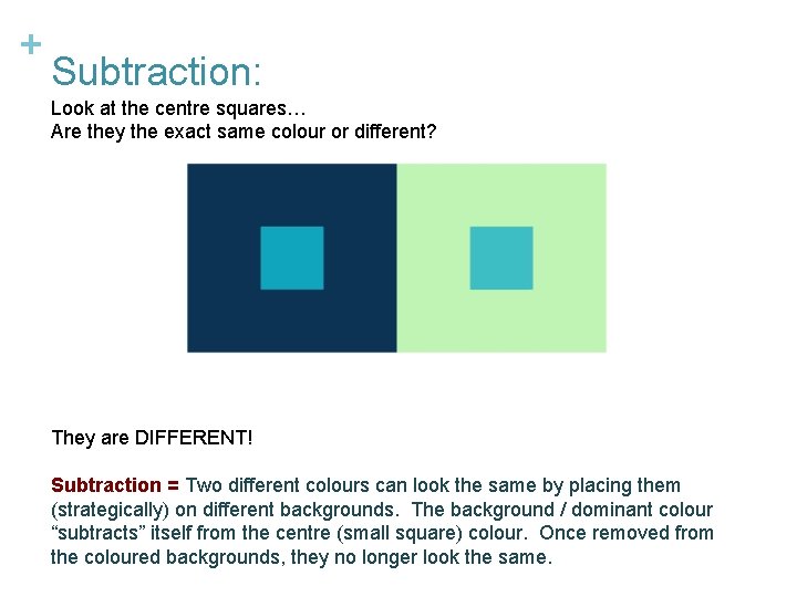 + Subtraction: Look at the centre squares… Are they the exact same colour or