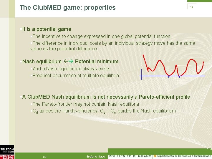 The Club. MED game: properties 12 §It is a potential game §The incentive to