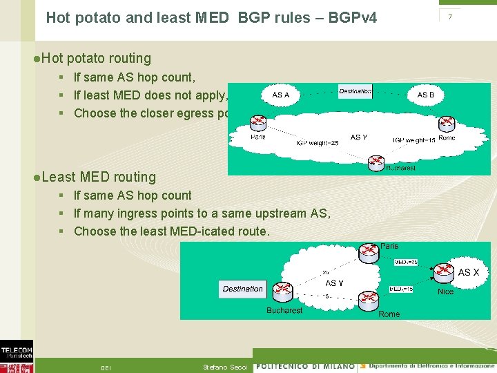 Hot potato and least MED BGP rules – BGPv 4 l. Hot potato routing