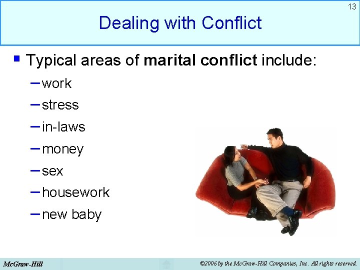 13 Dealing with Conflict § Typical areas of marital conflict include: – work – 13 Dealing with Conflict § Typical areas of marital conflict include: – work –