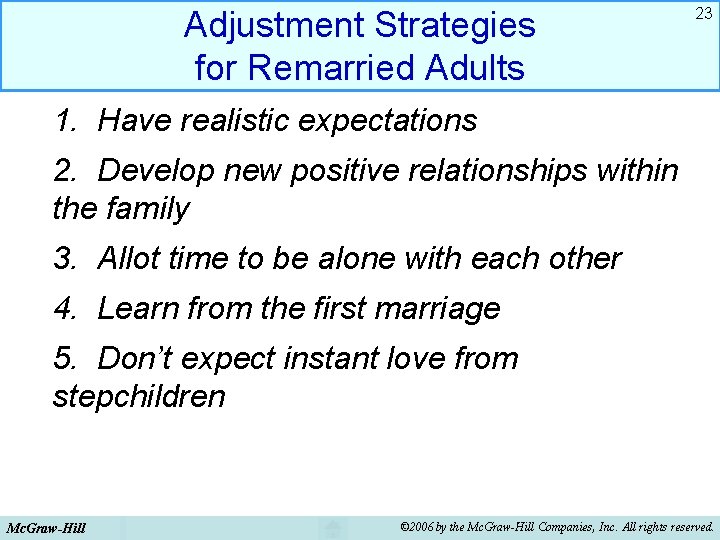 Adjustment Strategies for Remarried Adults 23 1. Have realistic expectations 2. Develop new positive Adjustment Strategies for Remarried Adults 23 1. Have realistic expectations 2. Develop new positive