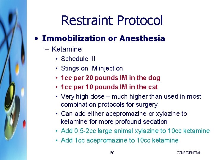 Restraint Protocol • Immobilization or Anesthesia – Ketamine • • • Schedule III Stings Restraint Protocol • Immobilization or Anesthesia – Ketamine • • • Schedule III Stings