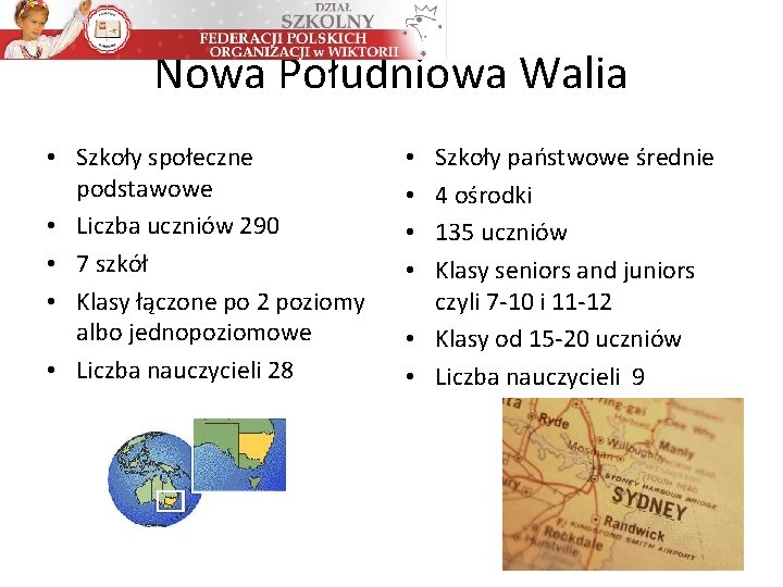 Nowa Południowa Walia • Szkoły społeczne podstawowe • Liczba uczniów 290 • 7 szkół