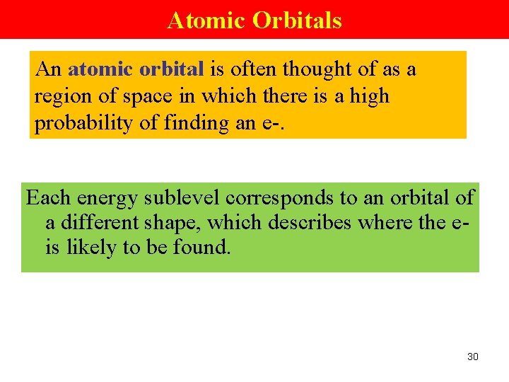 Atomic Orbitals An atomic orbital is often thought of as a region of space
