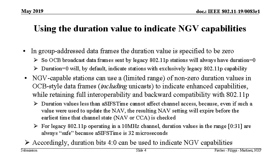 May 2019 doc. : IEEE 802. 11 -19/0083 r 1 Using the duration value