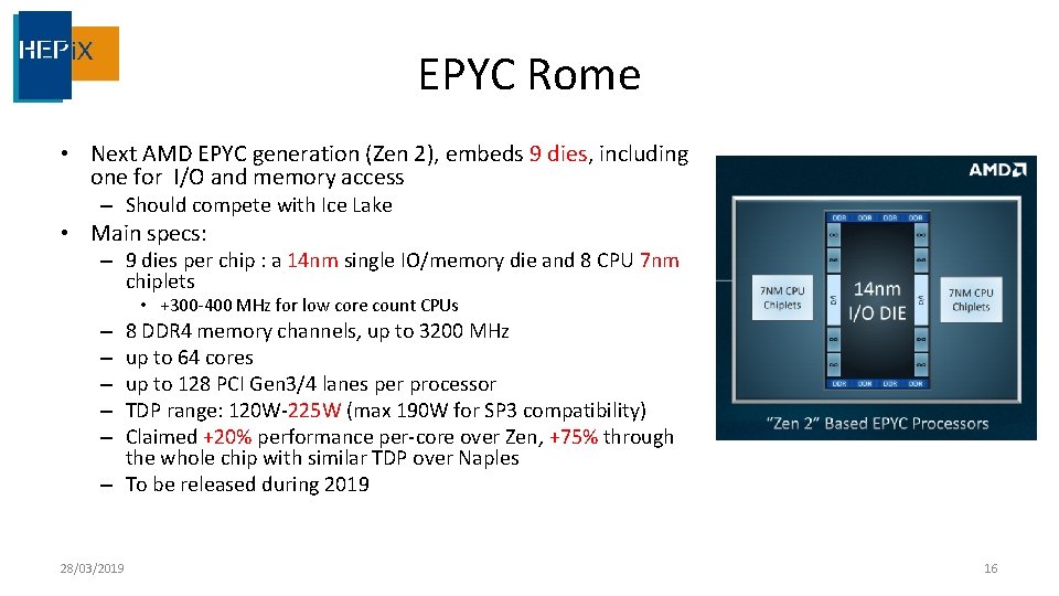 EPYC Rome • Next AMD EPYC generation (Zen 2), embeds 9 dies, including one