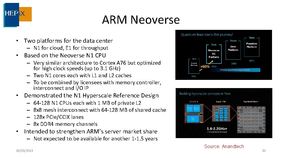 ARM Neoverse • Two platforms for the data center – N 1 for cloud,