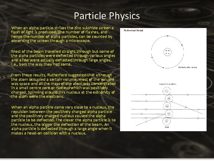Particle Physics When an alpha particle strikes the zinc sulphide screen a flash of Particle Physics When an alpha particle strikes the zinc sulphide screen a flash of