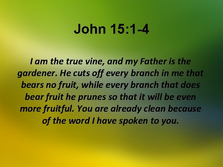 John 15: 1 -4 I am the true vine, and my Father is the