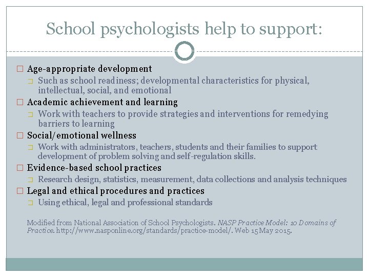 The Role of the School Psychologist YOUR DISTRICT
