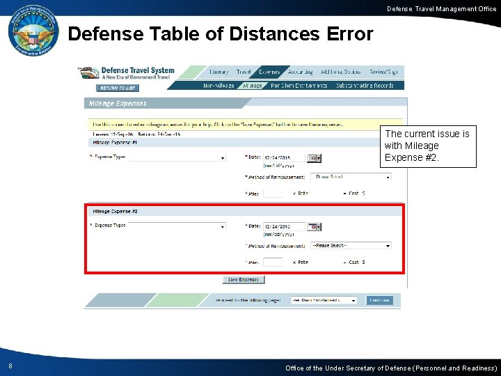Defense Travel Management Office Defense Table of Distances Error The current issue is with